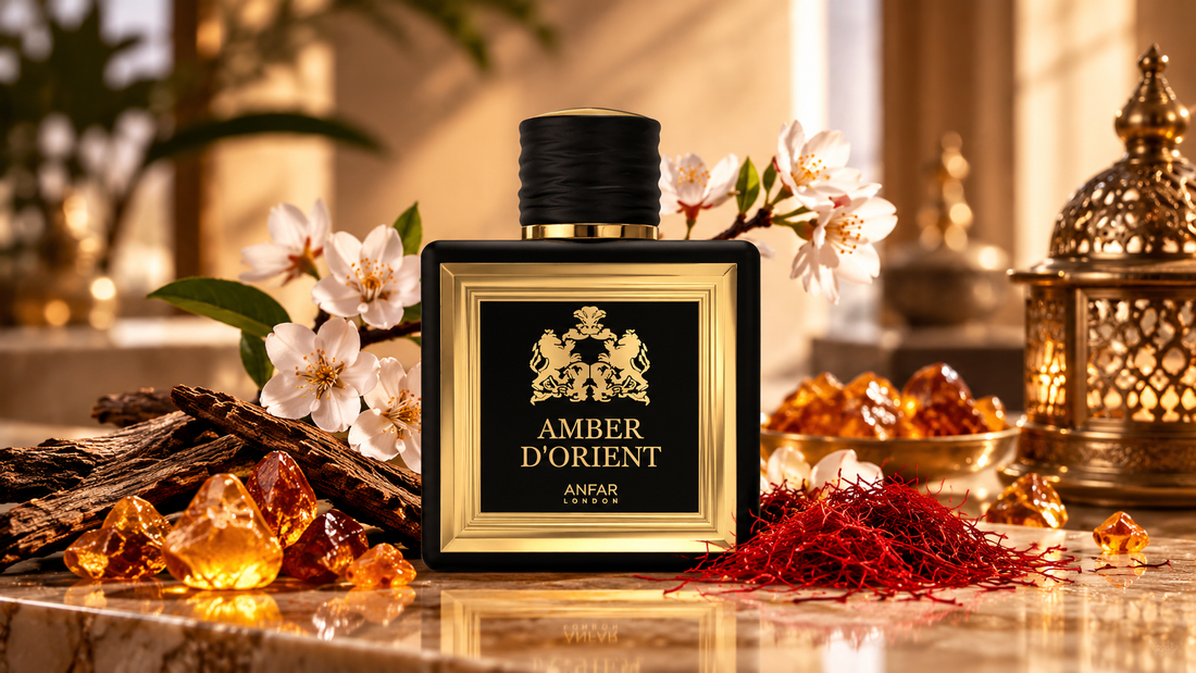Amber D'Orient Amber Gold perfume with warm amber, oud and saffron notes