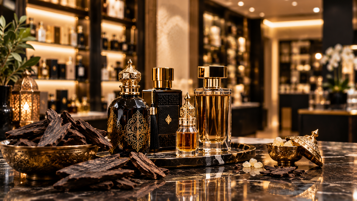 Perfume shop in Ilford featuring Arabian oud perfumes, musk fragrances and attar oils
