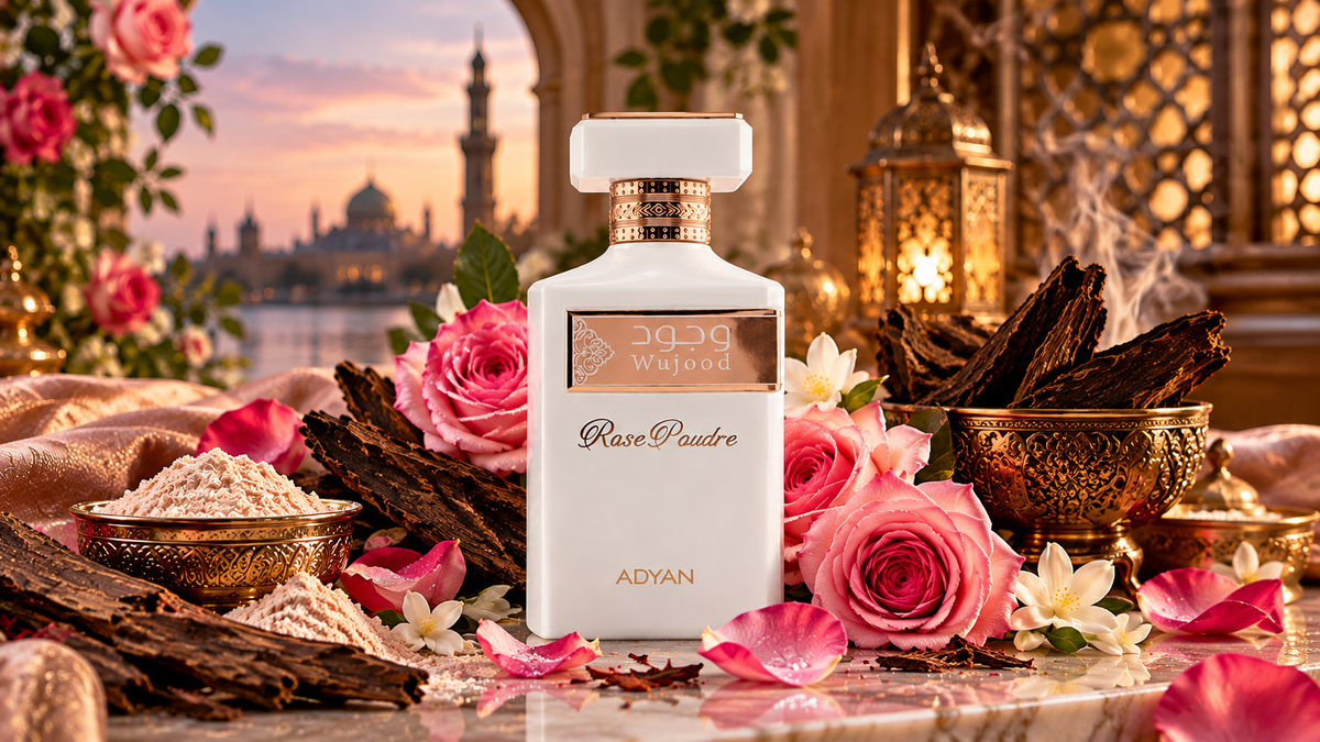 Wujood Rose Poudre by Adyan rose oud perfume with roses and oud wood