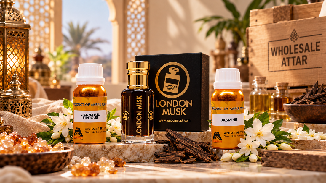 Wholesale attar including Jannatul Firdous, Black Musk and Jasmine fragrance oils from London Musk