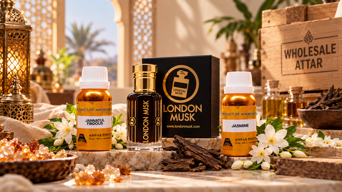 Wholesale attar including Jannatul Firdous, Black Musk and Jasmine fragrance oils from London Musk