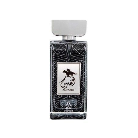 Al Fares by Adyan Prestige EDP 100ml men's oud perfume with black patterned bottle, silver label, horse icon, black box and polished silver cap