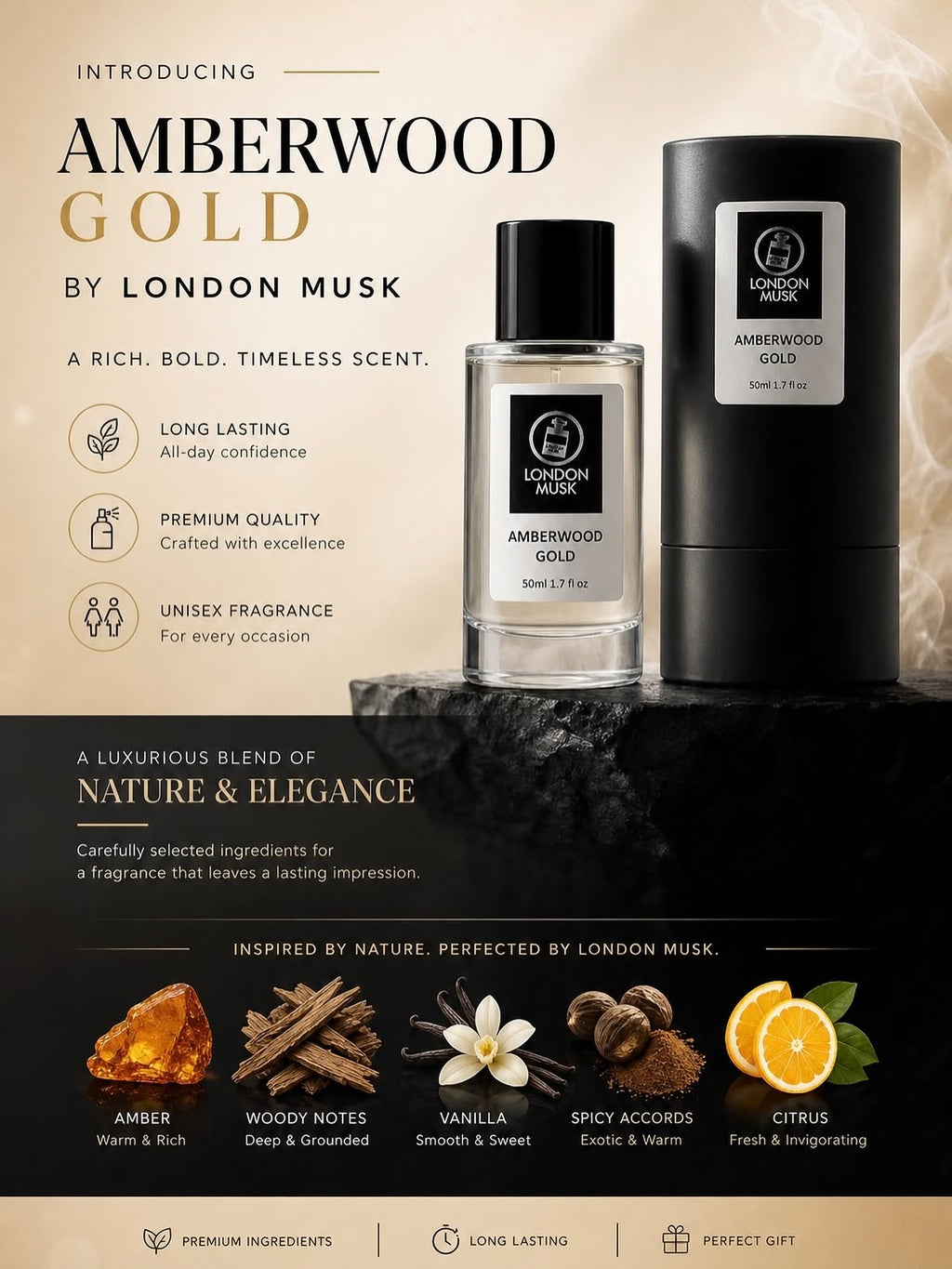 Amberwood Gold - Sweet Soft Amber Perfume (50ml EDP)