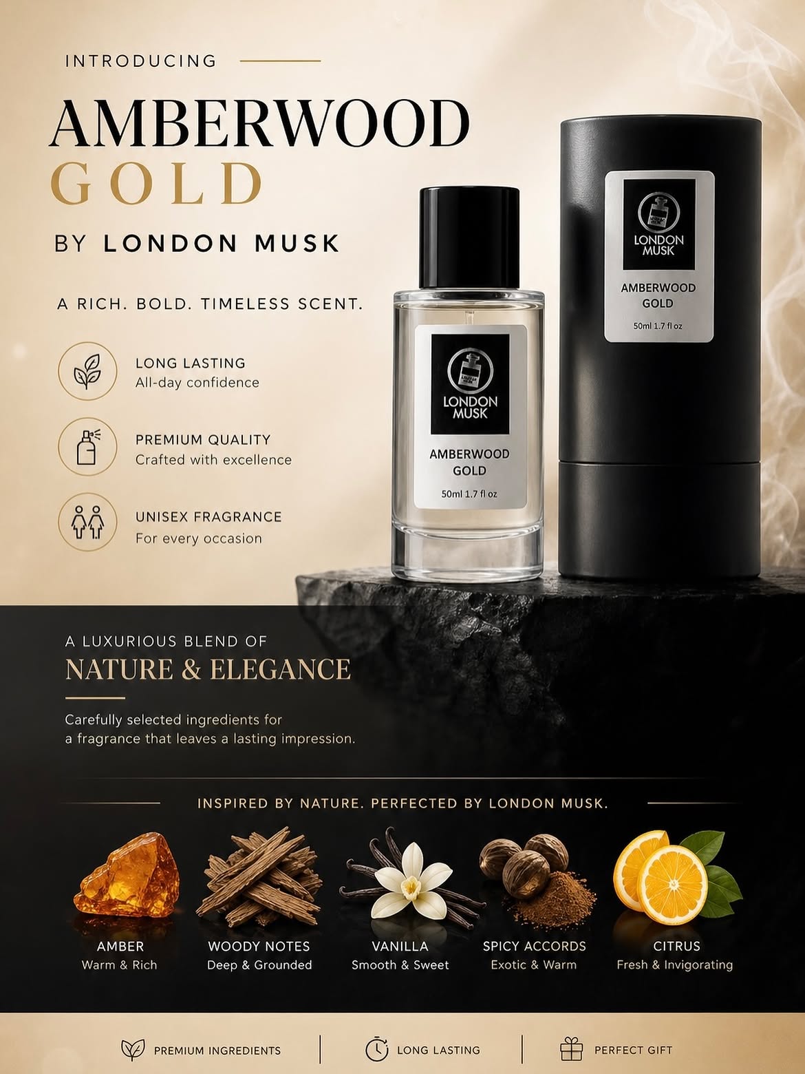 Amberwood Gold - Sweet Soft Amber Perfume (50ml EDP)