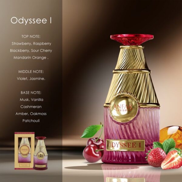 Odyssey I Pour Femme Extrait de Parfum 100ml | A Bold and Elegant Fragrance for the Modern Woman Unveil your adventurous spirit with Odyssey I Pour Femme Extrait de Parfum. This captivating fragrance for women blends floral, spicy, and woody notes, creating a bold yet refined scent that reflects confidence and elegance. The perfume opens with a fresh, vibrant burst of citrus and aromatic notes, which then evolve into a sophisticated heart of warm spices and delicate florals. The fragrance settles into a rich, musky, and woody base, leaving behind a long-lasting impression of strength and grace. Odyssey I is perfect for the modern woman who seeks a fragrance that embodies both adventure and elegance. Whether for daytime wear or an evening out, this perfume will make a statement wherever you go.